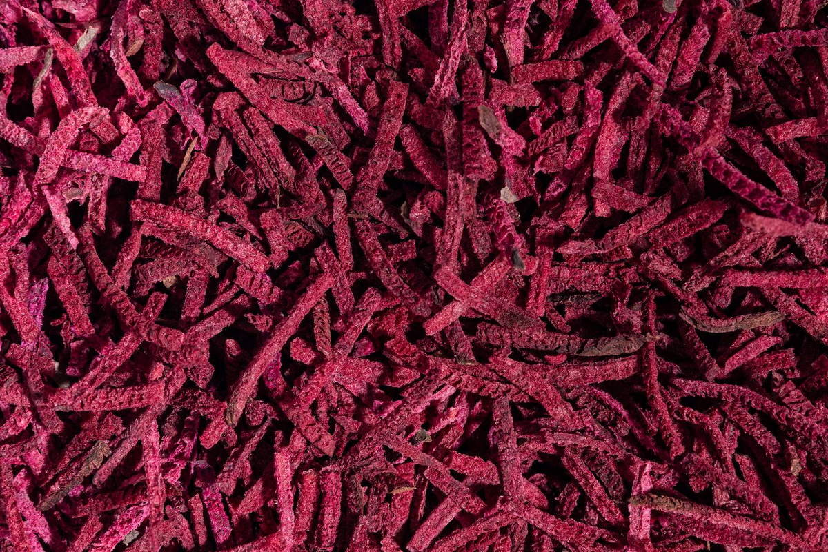 Shredded freeze dried New Zealand beetroot, close up