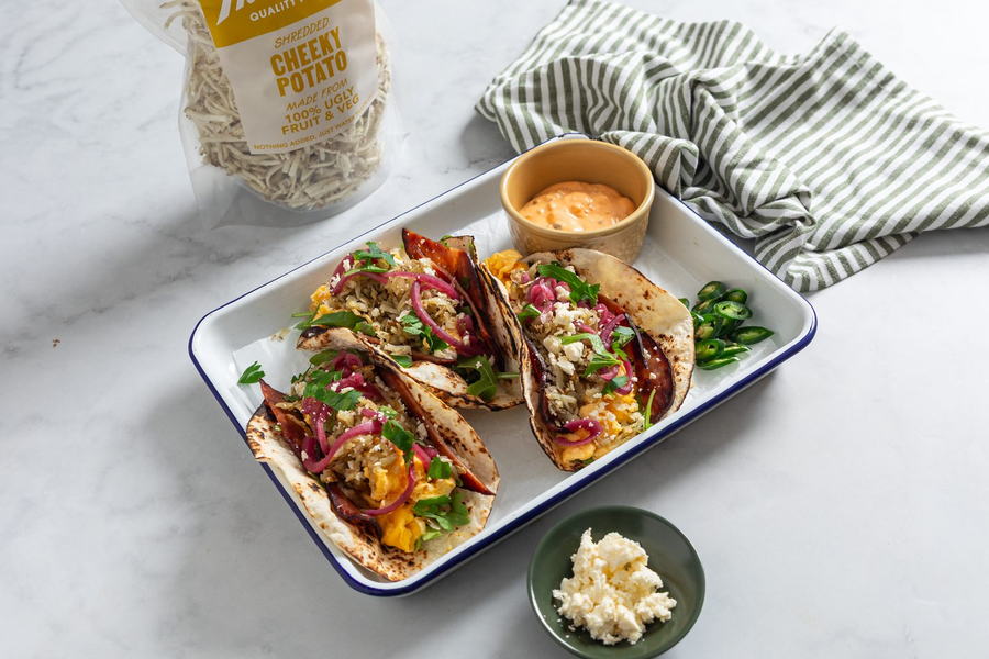 Real Rosti Potato breakfast tacos on a tray